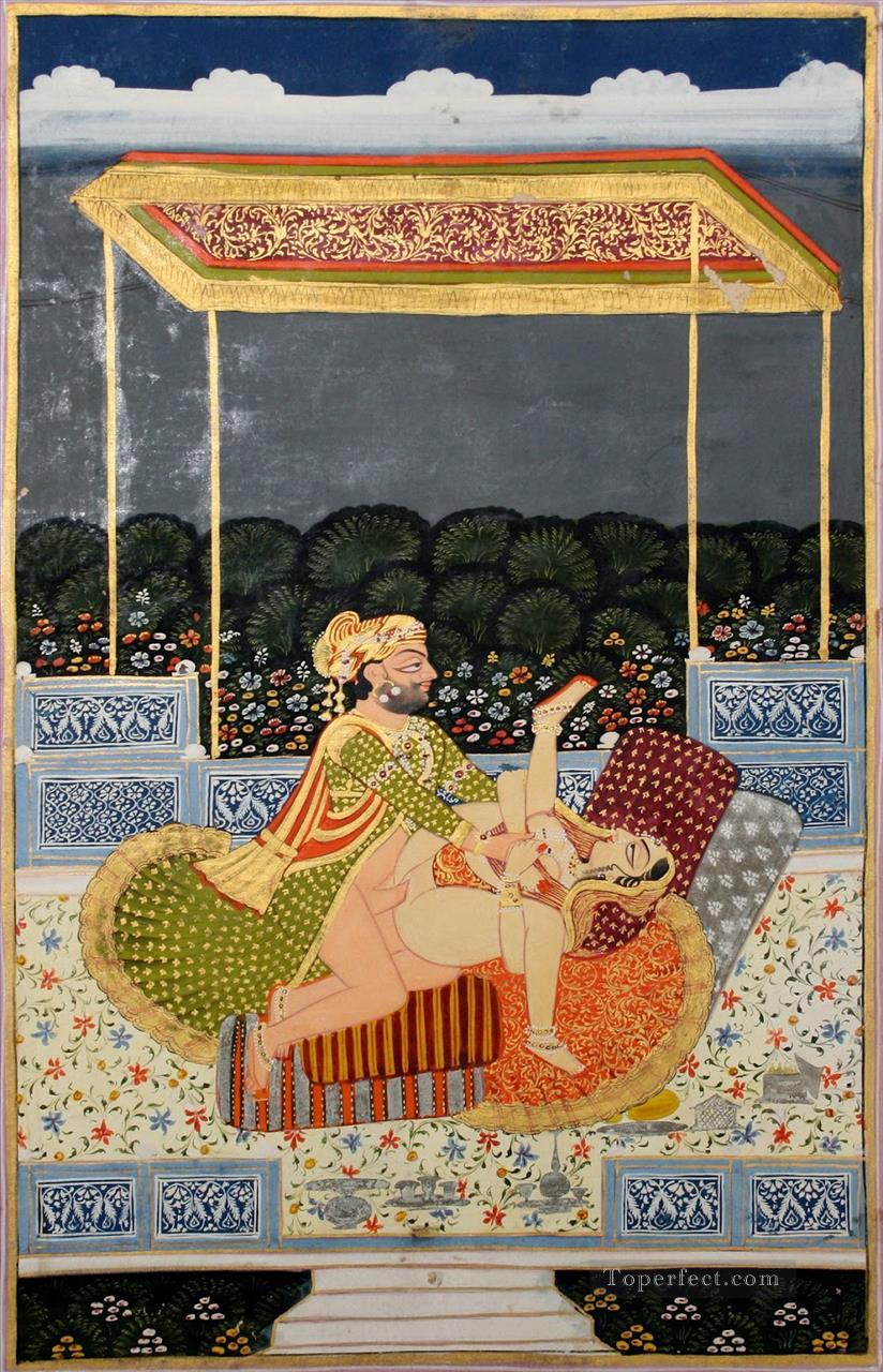 Royal Man and Woman Making Love Under a Canopy in a Palace Terrace sexy Oil Paintings